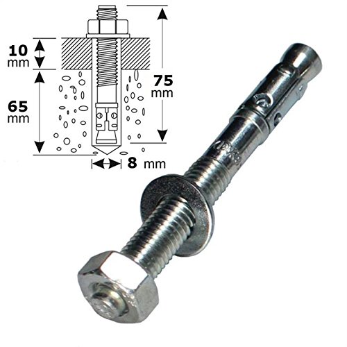 Preisvergleich Produktbild 5x M8 75mm Keilanker Bolzenanker Blitzdübel Schwerlastanker ; Verzinkt