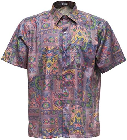 Men's Shirt Short Sleeve Thai Silk Bird Pink (3XL)