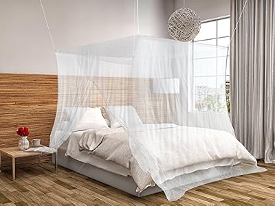 Travel Earth Moustiquaire de lit carrée 2m x 2m x 2m KillMoustik ✮ Travel Earth ✮ Grand format + Fixation et support inclus + 1 Porte intégrée + Pochette de transport Offerte ! La meilleure moustiquaire de lit pour se protéger efficacement des mou…