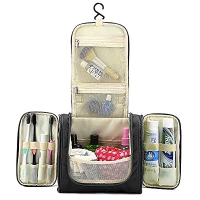 Aedo Trousse de Toilette Voyage Femme Pochette Trousse de Maquillage Organisateur de Toilette Homme Sac Cosmétique avec Crochet Suspendu en Polyester Organisateur de Voyage (Noir)