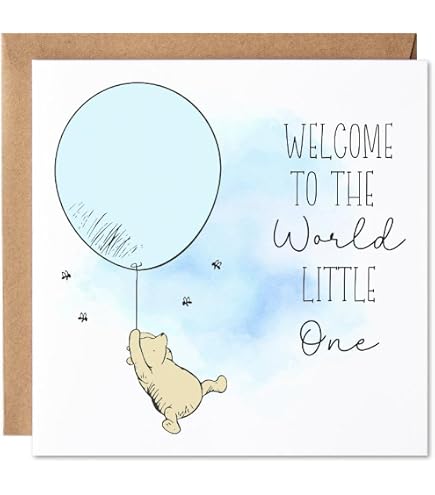 Old English Co. Baby Glückwunschkarte 'Welcome Little One' – Mit Goldfolie & Süßem Hirsch-Motiv