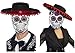 Produktbild DAY OF THE DEAD SENOR/SENORITA MEXICAN BLACK RED HAT + SUGAR SKULL WHITE MASK