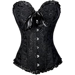 FeelinGirl Corset Femme Bustier Grande Taille Serrée Minceur Ventre Plat Lycra Jacquard Lacets Dentelle Gothique Sexy Serre - Noir - L=(EU38)