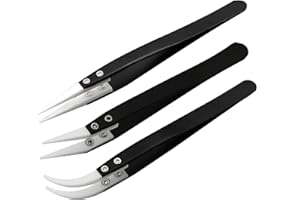 ABMRO 3Pcs Stainless Steel Ceramic Pointed Tweezers for Electronic Repair,Jewelry Making,Laboratory Work,High Temperature Resistant Insulated Clamping Tools