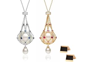 ELDEMA Pendentif Lavalier en perles et pierres précieuses, collier cage à perles en argent sterling 925, colliers à pendentif en zircon de perles naturelles, collier porte-perles en maille tressée