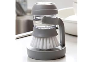 RUUTCASY Szczotka do czyszczenia naczyń, szczotka do szorowania naczyń z dozownikiem mydła, szczotka do mycia dłoni ze stojakiem i tacą ociekową do kuchni, łazienki, zlewu, mycia naczyń, garnków, naczyń