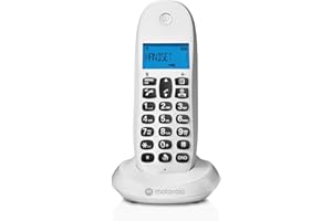 Motorola C1001CBW+ - Telefono cordless digitale DECT - Modalità blocco chiamate, ID chiamante, vivavoce, rubrica da 50 numeri, schermo retroilluminato - Bianco