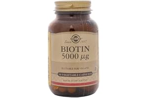 Solgar Biotin 5000 mcg Vegetable Capsules - High Strength Formula - Supports Hair Growth, Glowing Skin, Energy & Vitality - Health Supplement - Sugar Free - Suitable for Vegans - Pack of 50