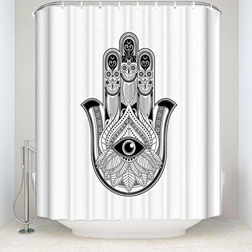 Hamsa Hand of Fatima Good Luck Symbol Oriental Ornament Meditation Waterproof Polyester Shower Curtain with Hooks 60x72IN