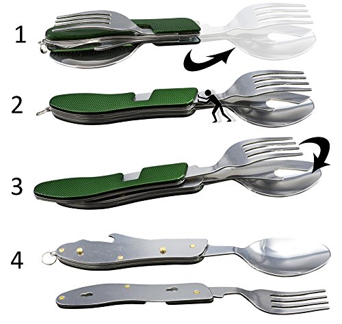 KADACTIVE Campingbesteck Klapp-Besteck aus Edelstahl mit GRATIS Gürteltasche für Outdoor Camping Festivals Backpacker Wandern Picknick - 5