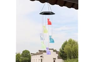 Solar Wind Chimes, TWUTGAYW Black Shell LED Solar Powered Colorful Cat Wind Chimes, Waterproof Solar Garden Wind Chimes Decoration for Home Courtyard, Gift for Grandma Mom