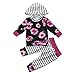 Produktbild URSING Baby Jogginganzug Neugeboren Blumenmuster Kapuzenpullover Tops + Gestreifte bedruckte Freizeithosen Outfits 2er Unisex Kleinkind Jungen Mädchen übergang Kleider Set (90cm, Schwarz)