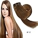 Queen Wig 20" Straight Clip in Remy Human Hair Extensions 7pcs 70g 12# Light Brown