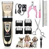 Tierhaarschneider Kit, Focuspet Wiederaufladbare Schnurlos Hund Schermaschine Kit Leise Elektrische Haare Trimmen Fellpflege Kit Für Kleine bis Große Hunde Katzen Andere Tiere (Gold & Schwarz)
