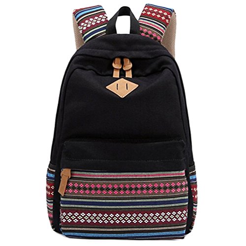 Preisvergleich Produktbild Higawin Mode Klassische National Stil Canvas Rucksack Laptop Schulrucksack Umhaengetasche Daypack Casual Rucksack Freizeitrucksack Schwarz