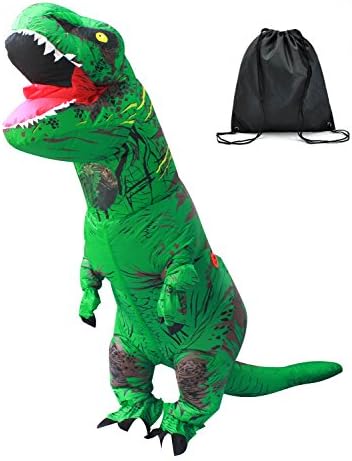 Halloween Adult Inflatable T Rex Dinosaur Party Costume Funny Dress Green with Backpack & USB Cable