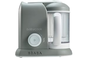 BEABA - Babycook Solo - Baby Food Maker - 4 in 1 : Baby Food Processor, Blender and Cooker - Soft Steamer Cooking - Quick - Food diversification for your Baby - Grey