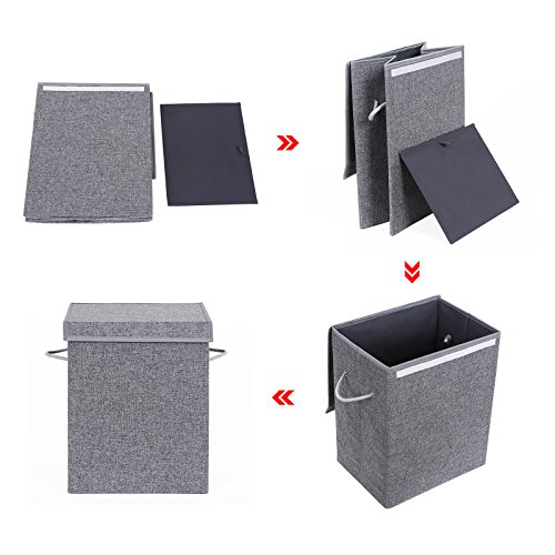Songmics Wäschekorb Wäschesack Wäschesammler 60L mit Deckel leicht und faltbar 40 x 50 x 30 cm (B x H x T) Grau LCB109 - 8