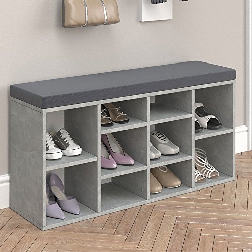 Schuhschrank 10 Schuhe Schuhbank Schrank Bank Regal Auflage Sitzbank – Beton – 104×53,4x30cm (BxHxT) – inkl. Sitzauflage Anthrazit - 3