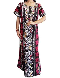 Women Cotton Fancy Nightgown Floral Printed Full Length Maxi House Dress Free Size