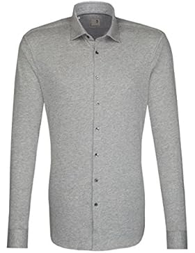 Seidensticker Herren Langarm Hemd Schwarze Rose Slim Fit Modern Kent Jersey grau strukturiert 245120.32