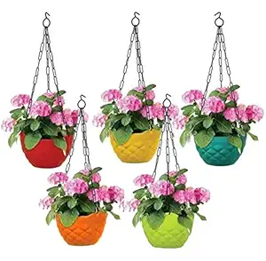 Go Hooked Plastic Hanging Pot, Multicolour, LxDxH- 19x12x13 cm, 5 Pieces