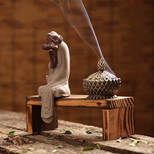 Retro incense burner,Red stoneware creative thurible for home use or yoga room chinese old tales decor incense ash catcher tray bowl-B L7.5*H7.3inch(19*18.5cm)