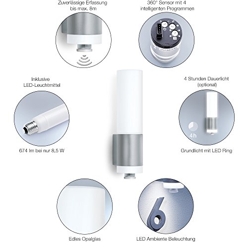 Steinel Außenleuchte L 265 LED mit 8,5 Watt LEDs, Design Sensorleuchte mit 360° Infrarot Bewegungsmelder und bis 8 m Reichweite, Außenbeleuchtung mit 674 Lumen, Hochwertige Alu LED Lampe, 007875 - 5