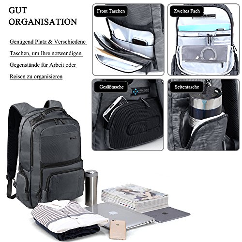 Laptop Rucksack 17,3 Zoll, DTBG Nylon geräumig Anti-Träne Daypack Reiserucksack Business Rucksäke College Studenten Schultertasche Schultasche passt 17 – 17,3 Zoll Laptops Notebook Computers,Grau - 6