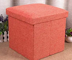 Sterling Stools for Sitting in Living Room Big Size Storage Stools for Sitting Storage Box for Toys of Kids - Orange Foldable Stool (30 x 30 x 30 cm)