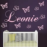 Wandschnörkel ® Wandtattoo mit dem Namen ihres Kindes personalisiert Wunschnamen + 10 Schmetterlingen 60cm x 18cm Spruch Kinderzimmer Wandtatoo Sticker 21 Top Farben Auswählbar Kinderzimmer Baby ein tolles Geschenk auch zur Geburt oder Taufe (bitte teilen Sie uns den Namen und die Farbe in einer Nachricht über Amazon mit) - 4