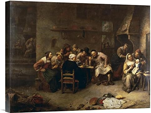 Global Gallery Budget Gcs-265766-22-142" Gillis Van Tilborch Peasants Drinking and Smoking in an Inn Gallery Wrap Giclee on Canvas Print Wall Art