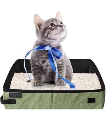HiCaptain Reiskattenbak met deksel en handvat, standaard, draagbaar, opvouwbaar, voor katten (L, zwart/blauw HiCaptain Reiskattenbak met deksel en handvat, standaard, draagbaar, opvouwbaar, voor katten (L, zwart/blauw