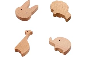 BOOLSFMAM Tier Holz Schrankknöpfe,4 Stück Griffe Schrank Möbelknöpfe Kinder, Naturnahe Dekoration Möbelknauf und Schranktürknöpfe