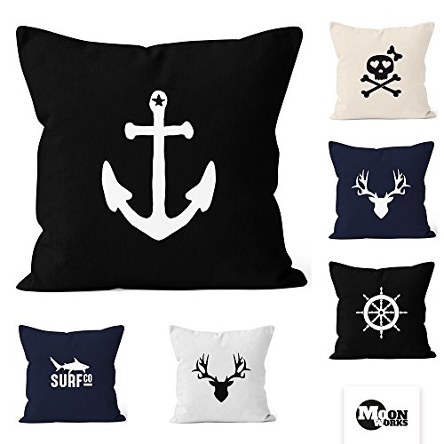 Kissenbezug Kissen-Hülle Deko-Kissen 40×40 Anker Anchor Stern Vintage Baumwolle MoonWorks® navy 40cm x 40cm - 3