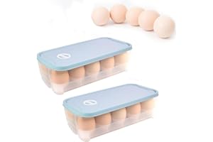 SLTAXAR Set di 2 Portauova Plastica a 10 Scomparti Contenitore Plastica Uova per Frigorifero Scatole Porta Uova con Coperchio, con Numeri di Promemoria della Data, 24.5 * 12 * 7cm, Azzurro