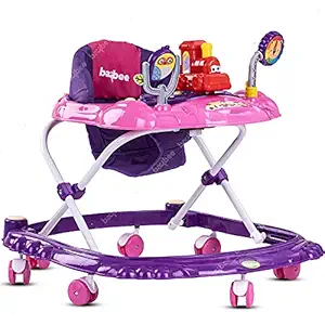 Baybee Woody Baby Walker for Kids, Round Kids Walker with 3 Position Adjustable Height | Walker for Baby with Baby Toys and Music, Activity Walker for Babies 6 - 18 Months (Purple)