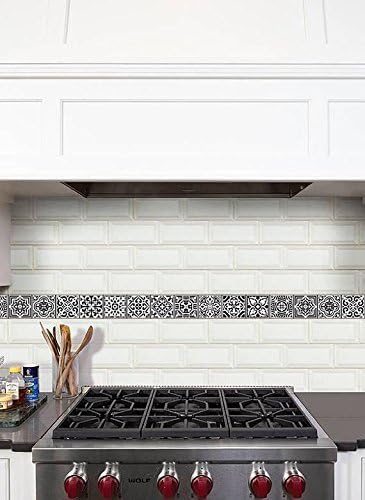 Vinyl decal stripes removable self-adhesive wall sticker tiles of Portuguese design. Easy application, for kitchen, bathroom, furniture and decoration. BELEM Collection (set of 15) (2"x8"|5x20 cm) (FADO)