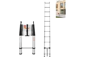 Xinng 16.5FT 5M Telescopic Ladder with Detachable Hooks Folding Aluminum Extension Ladder Loft Ladder Multi-Purpose Collapsible Ladders for Home Outdoor Household,Max Load 150kg/330lb