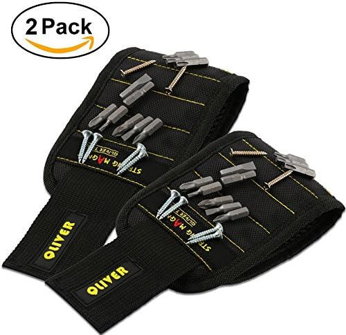Qliver Magnetic Wristbands, With 5 Powerful Qliver Magnets Tool Belt Pouch for Holding Tools,Screws,Nails,Bolts, Drill Bits and Small tools, nails and screws pouch -Tool Gift for DIY Handyman(2PACK)