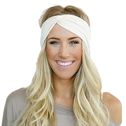 HENGSONG Women Lady Sport Yoga Headband Stretch Hairband Elastic Twisted Hair Band Turban Hair Accessories (White)