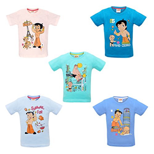 Chhota Bheem Printed Round Neck Cotton T-Shirt for Baby Boys Pack of 5
