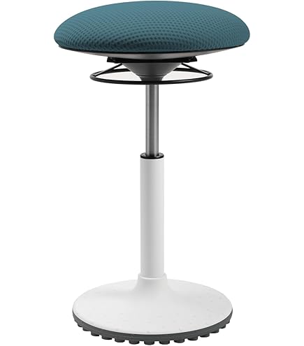 Topstar Kruk Sitness Bobby voor kinderen, staande voetring aluminium wit gelakt, stof, petrolblauw