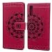 Produktbild NaPuDt Kompatibel mit Samsung Galaxy A70 Hülle Handyhülle Drücke Halbe Blume LederHülle Case Schutzhülle PU Leder Wallet Magnet Flip Bookstyle Tasche Ständer Kartensteckplätzen Handytasche Rose rot