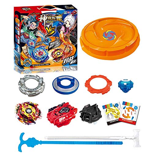 ZEJUN101 2 Piezas Gyro Burst Starter Metal Fusion Spinning Top con Jarra y Arena de 14 Pulgadas, niños Peonzas Juguetes