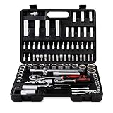 2 Ratschen mit Schnelllöser Femor Kraftmann Knarrenkasten Nußkasten Steckschlüsselsatz Ratschenkasten (94-teilig)