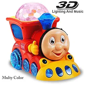 SAISAN Bump and Go Musical Toy Train with 4D Light for Kids (Colour May Vary)