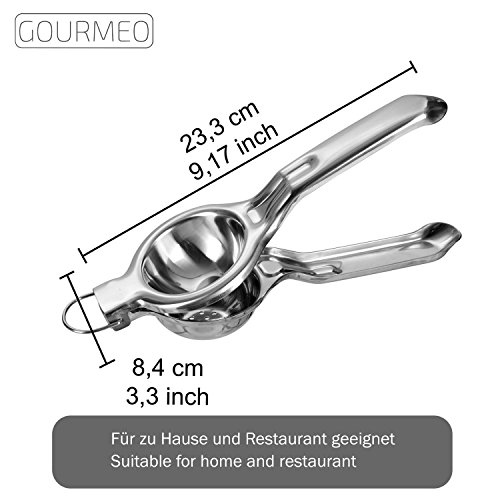 GOURMEO Premium Zitronenpresse aus rostfreiem Edelstahl | 2 Jahre Zufriedenheitsgarantie | Zitrus-Presse, Citruspresse, Zitronengreifpresse, Manuelle Saftpresse, Lemon Squeezer, für Zitronensaft, Orangen-Saft, Limetten-Saft, Citrus Press - 3
