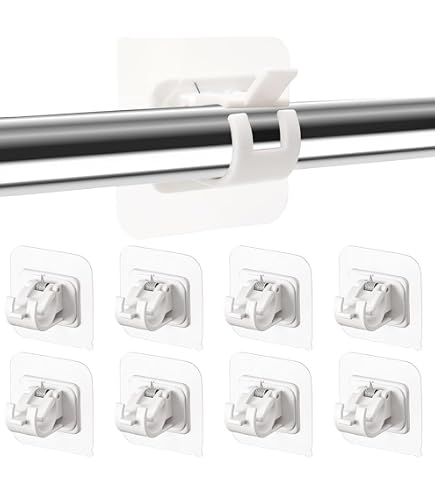 8 Supports De Tringle à Rideau Sans Percer - Crochets Adhésifs Transparents Pour Salle De Bain, Cuisine, Maison