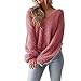 Produktbild OdeJoy Sexy Frau Langeärmel Spitze Lose Sweatshirt V Ausschnitt Pullover Beiläufig Leck Zurück Gestrickt Langarmshirts Persönlichkeit Casual Tshirt Einfarbig Oberteile (Heiß Rosa,S)